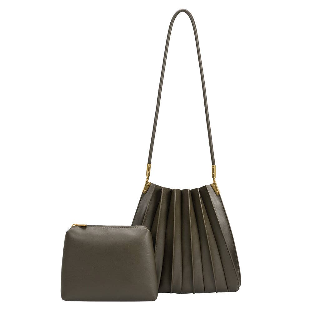 Carrie Olive Pleated Shoulder Bag