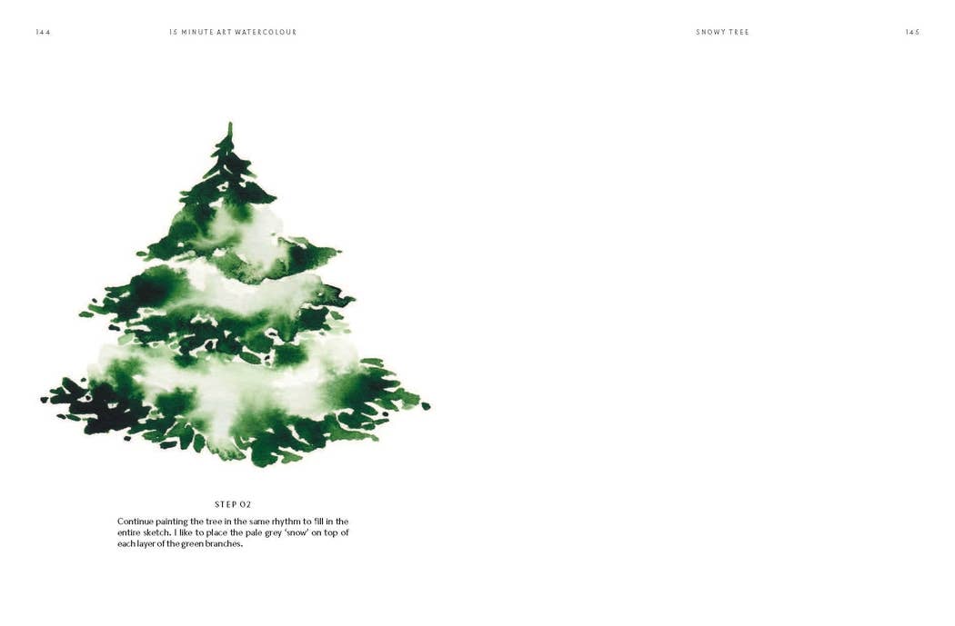 Illustration of a Christmas tree made from green ink blots on a white background