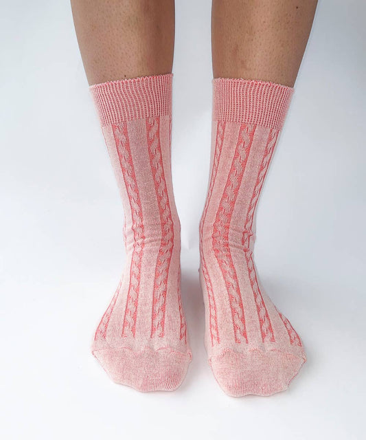 Pink Cotton Cable Knit Socks