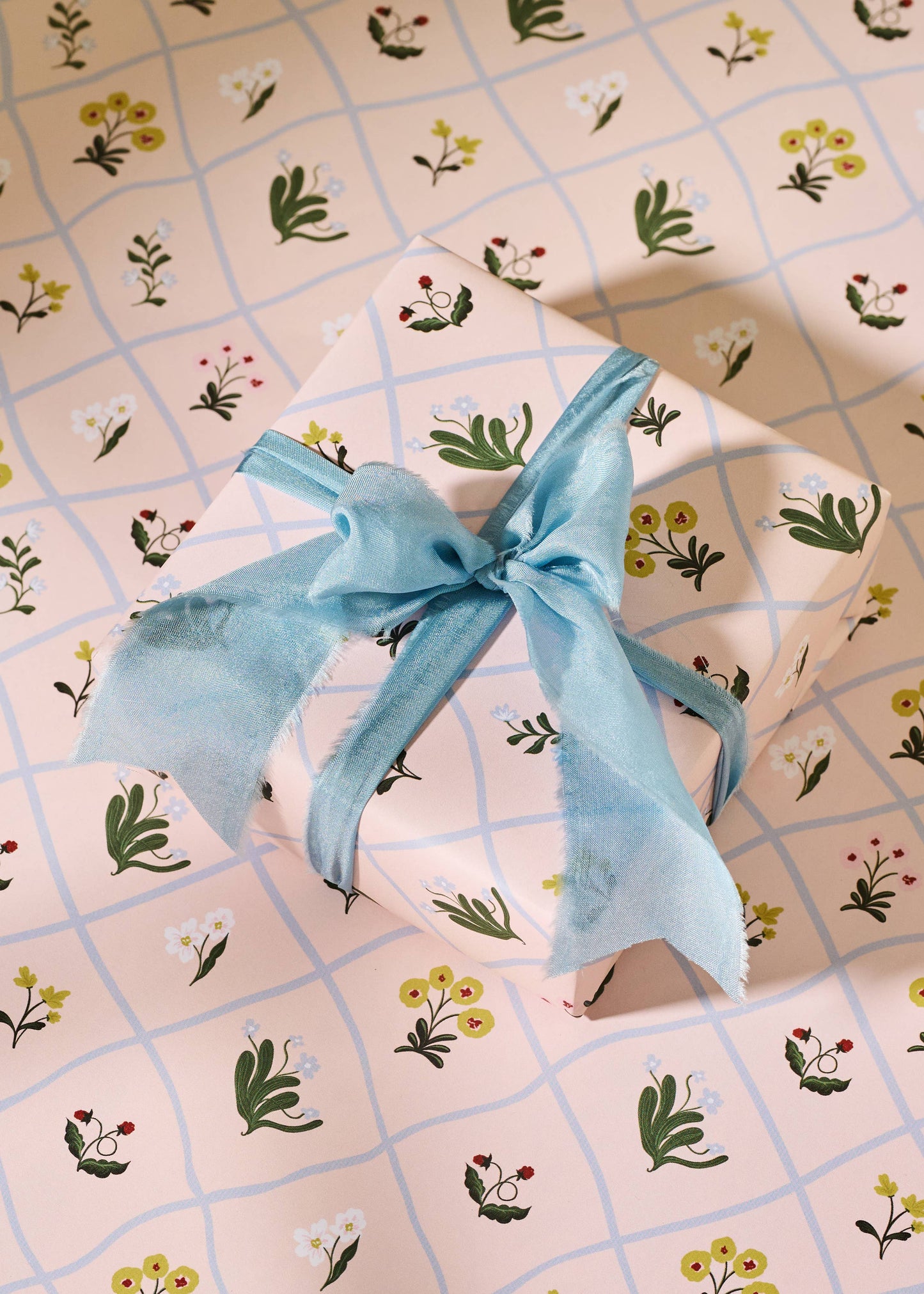 Floral Trellis and Blue Vine Stripe Double Sided Gift Wrap Set