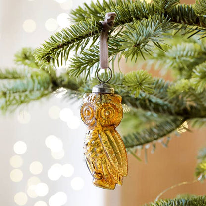 Glass Amber Owl Hanging Ornament