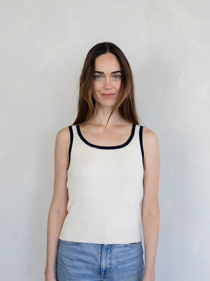 Gina White & Black Trim Tank Top