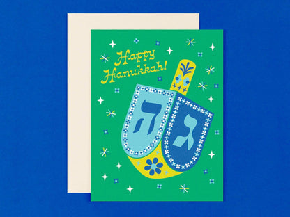 Retro Floral Dreidel Hanukkah Greeting Card