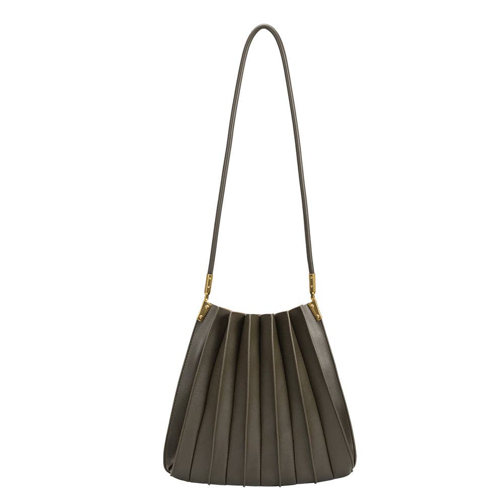 Carrie Olive Pleated Shoulder Bag