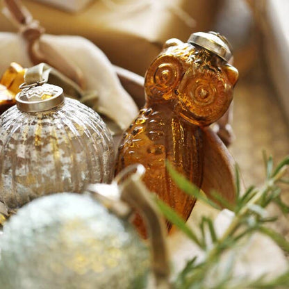 Glass Amber Owl Hanging Ornament