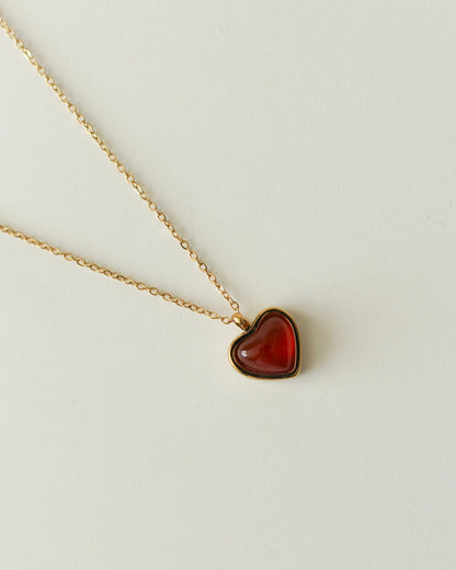 Amara Red Agate Heart Necklace - Or Jewelry