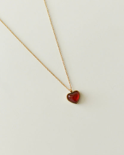 Amara Red Agate Heart Necklace - Or Jewelry