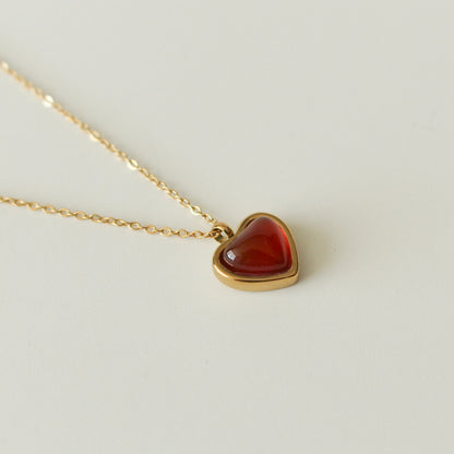 Amara Red Agate Heart Necklace - Or Jewelry
