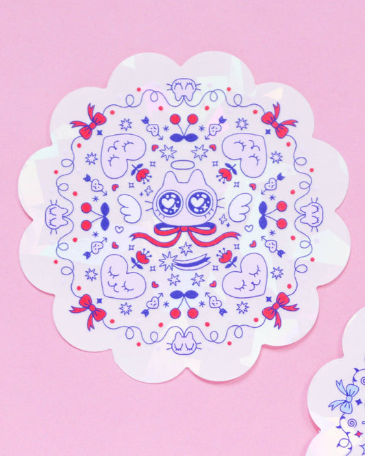 Angel Suncatcher Sticker, Two decorative stickers with cartoon characters on a pink background