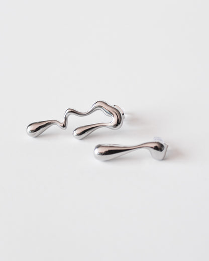 Aurelie Liquid Silver Asymmetric Drip Earrings