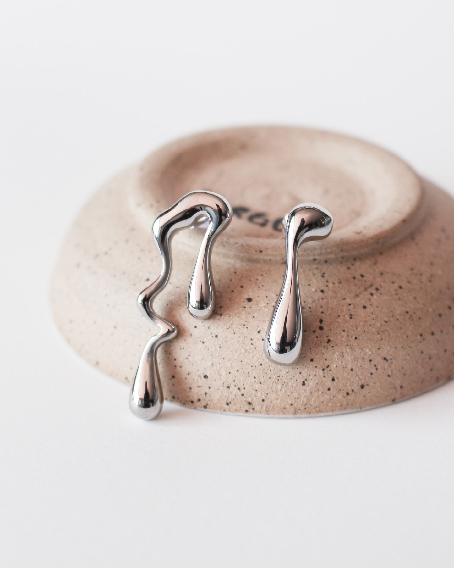 Aurelie Liquid Silver Asymmetric Drip Earrings