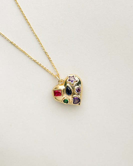 Rosalie Multi Color Stone Heart Necklace