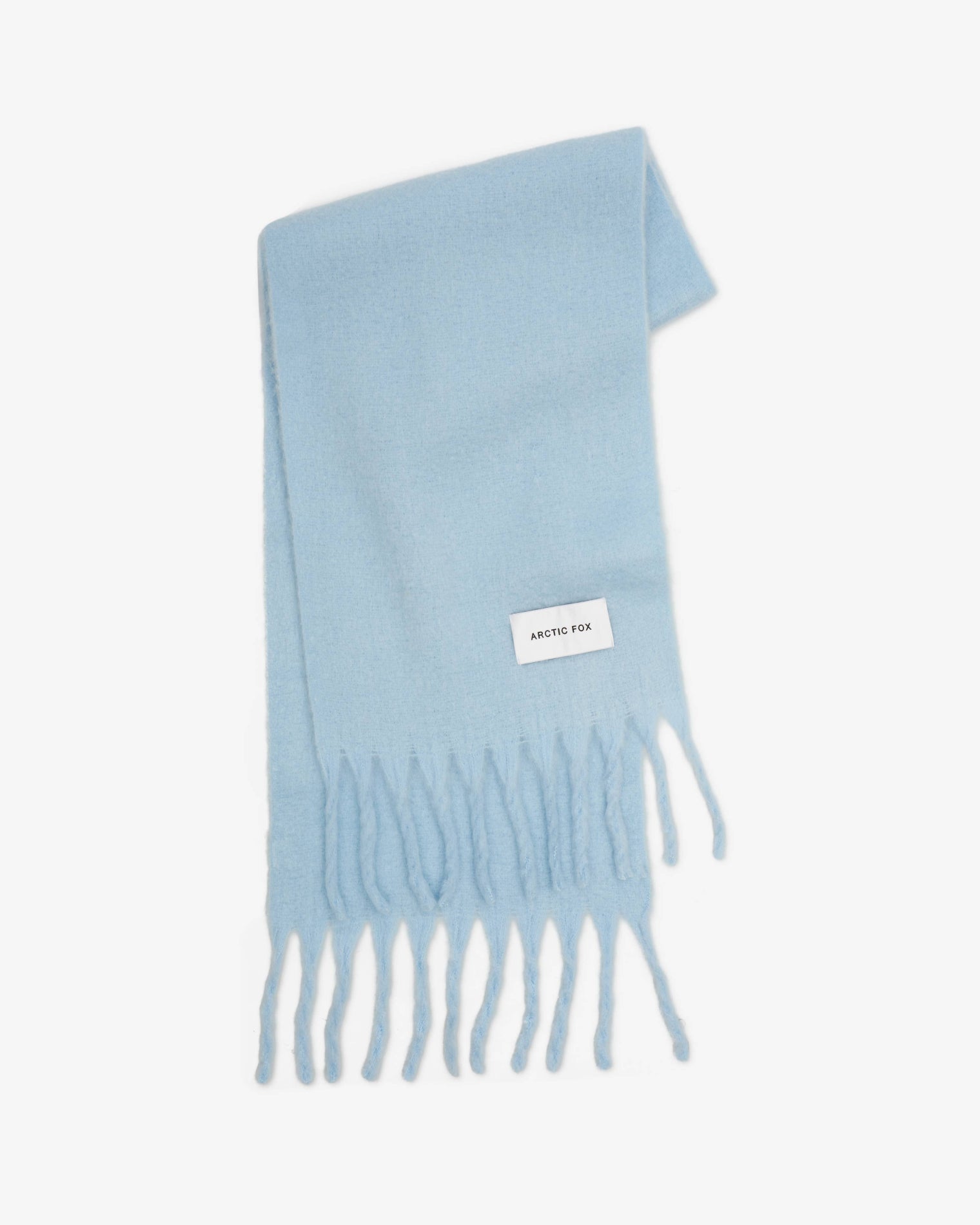 Light blue scarf with fringes on a white background, Baby Blue Recycled Bottle Stockholm Scarf
