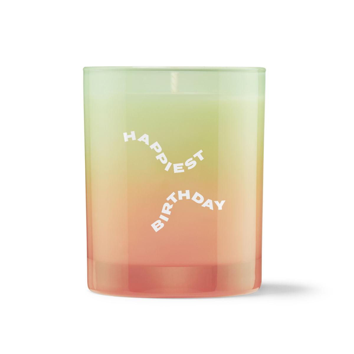 Gradient candle with 'Happiest Birthday' text on a white background