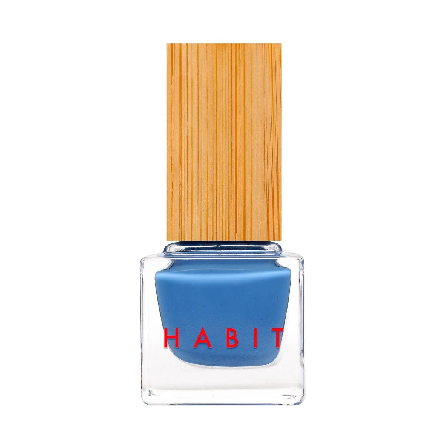 Blue nail polish bottle with a wooden cap on a white background, Blue Jean Baby Blue Toxin Free Nail Polish