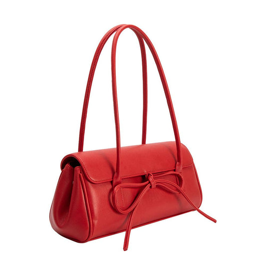 Red handbag with a bow on a white background, Bowie Shoulder Bag, Melie Bianco