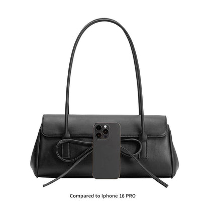 Black handbag with a phone case on a white background, Bowie Shoulder Bag, Melie Bianco