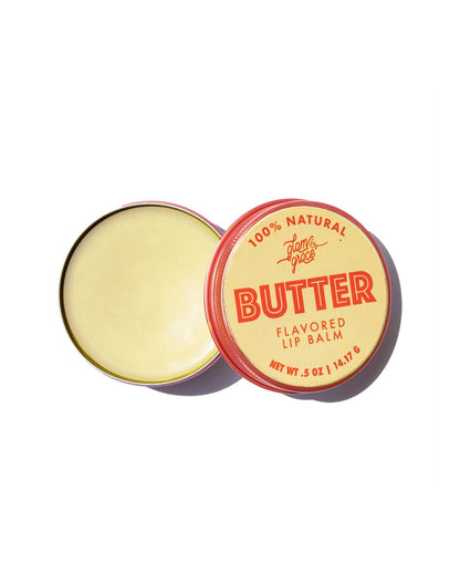 Lip balm container labeled 'Butter' with a white background