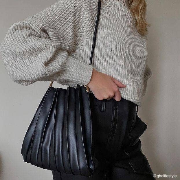 Carrie Black Pleated Shoulder Bag, melie bianco,handbag