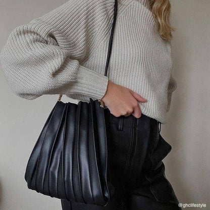 Carrie Black Pleated Shoulder Bag, melie bianco,handbag