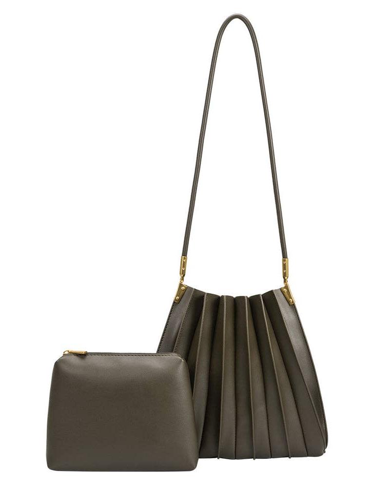 Carrie Olive Pleated Shoulder Bag