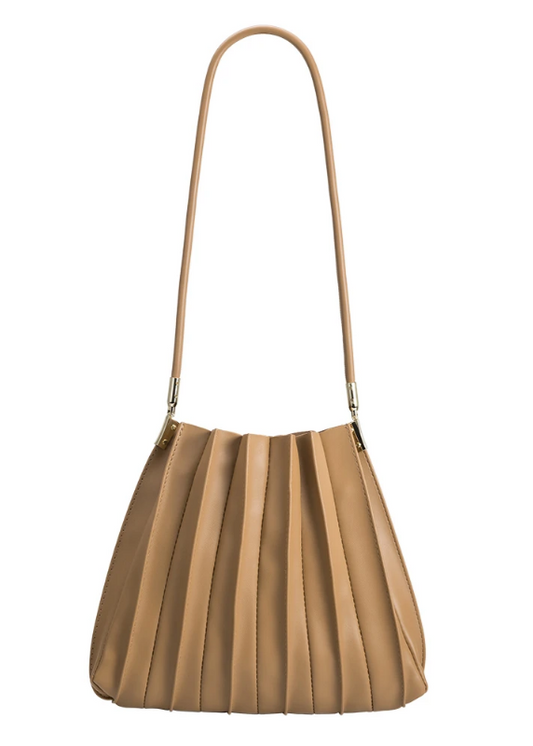 Carrie Taupe Pleated Shoulder Bag Melie Bianco