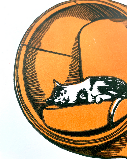 Cat in Ball Chair Lincout Art Print