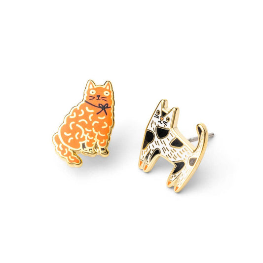 Cat-shaped earrings on a white background