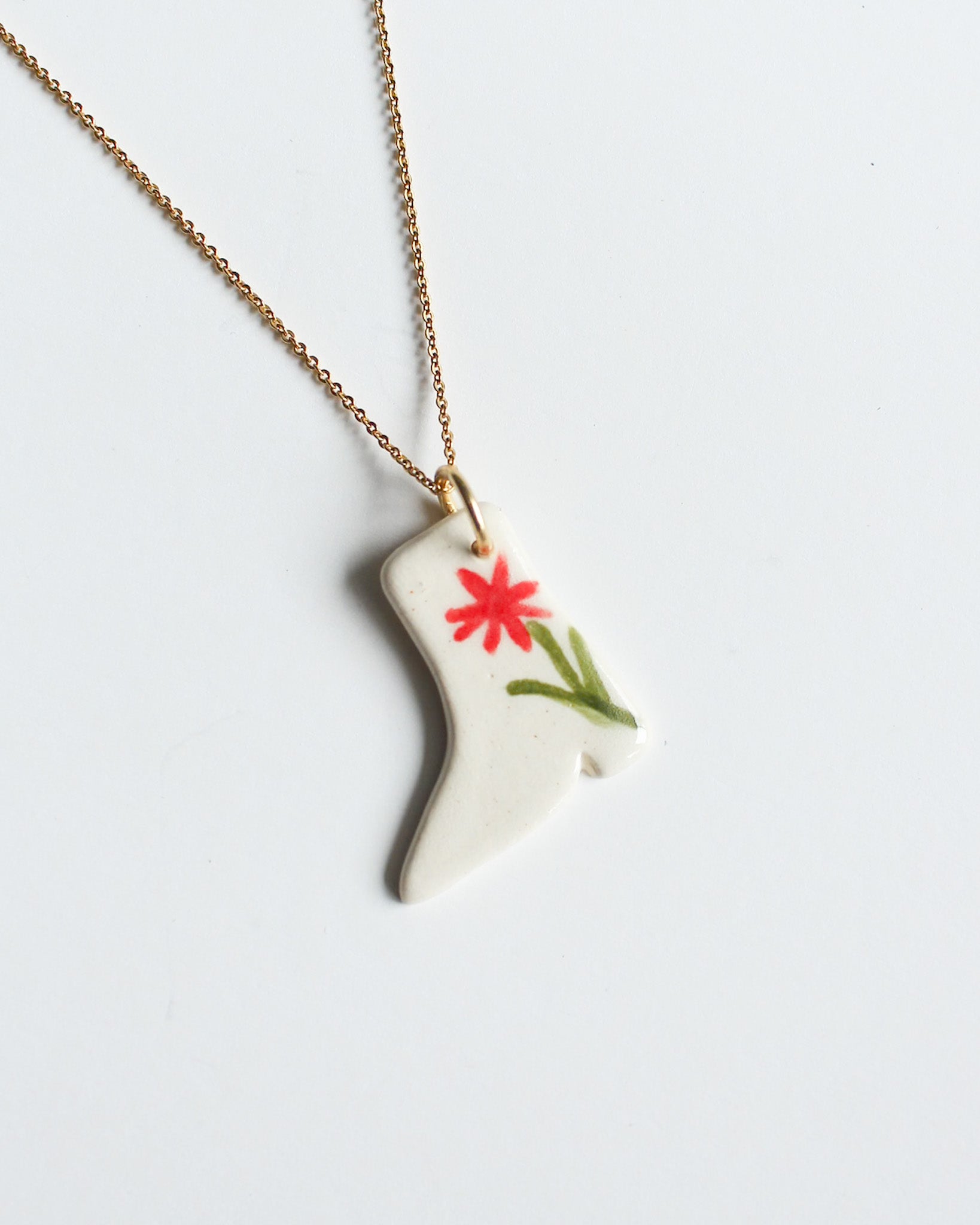 Ceramic Flower Boot Pendant Necklace - Studio De La Luz, Handmade Jewelry