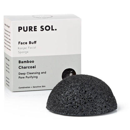 Charcoal Facial Konjac Sponge - Pure Sol, Face Buff, Bamboo Charcoal, Pore Purifying