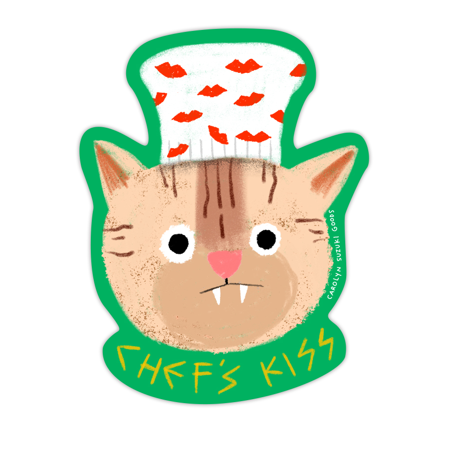 Chef's Kiss Cat Sticker - chef hat, yes chef