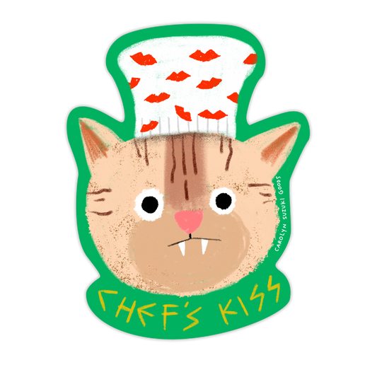 Chef's Kiss Cat Sticker - chef hat, yes chef