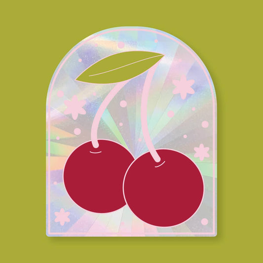 Cherry design with a colorful, transparent background on a green background
