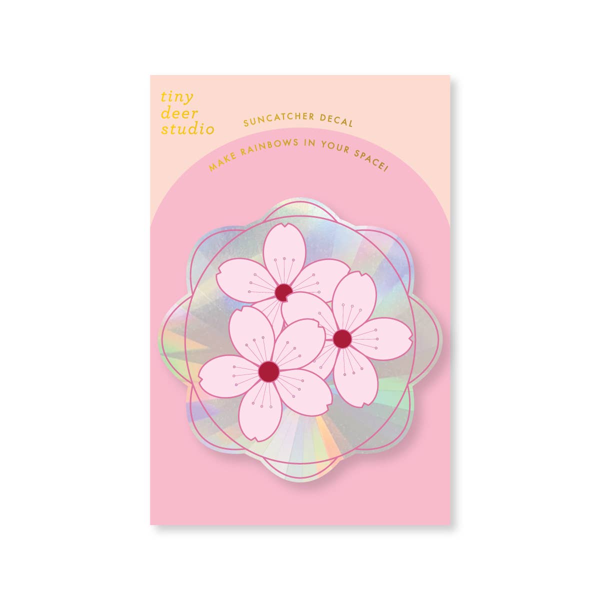 Suncatcher decal with pink flowers on a pink card from Tiny Deer Studio