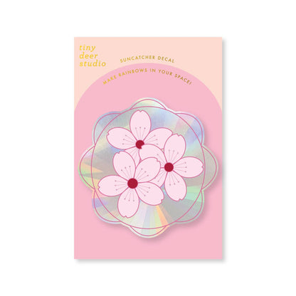 Suncatcher decal with pink flowers on a pink card from Tiny Deer Studio