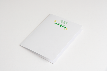 White greeting card with green text on a white background, Congrats Lovebirds Greeting Card bacl