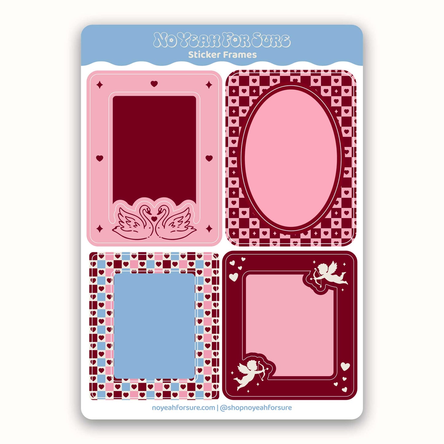 Sticker frames with decorative patterns on a blue background