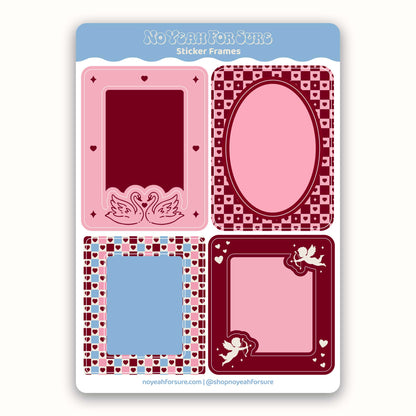 Sticker frames with decorative patterns on a blue background