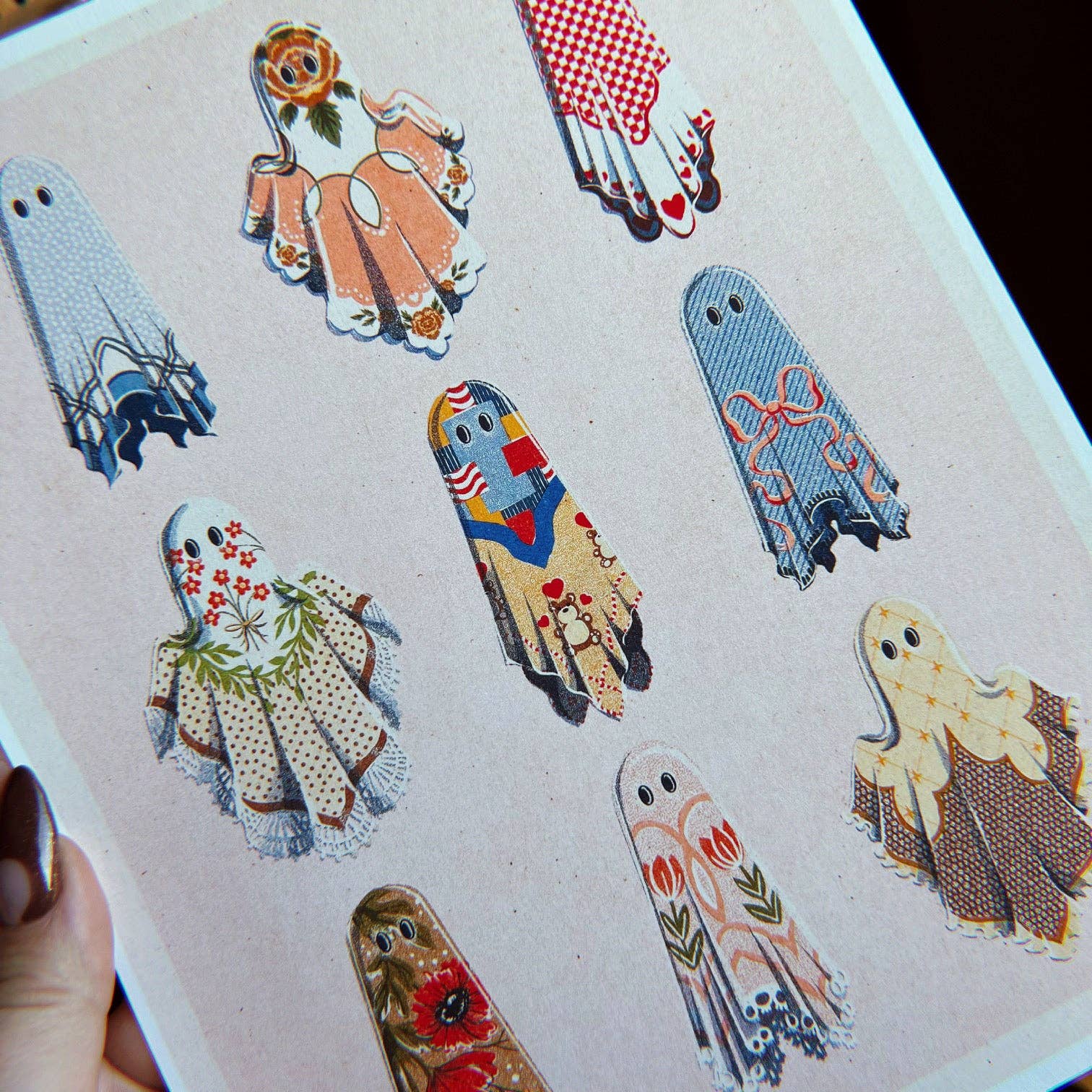 Cozy Ghosts Art Print, handkerchief ghosts