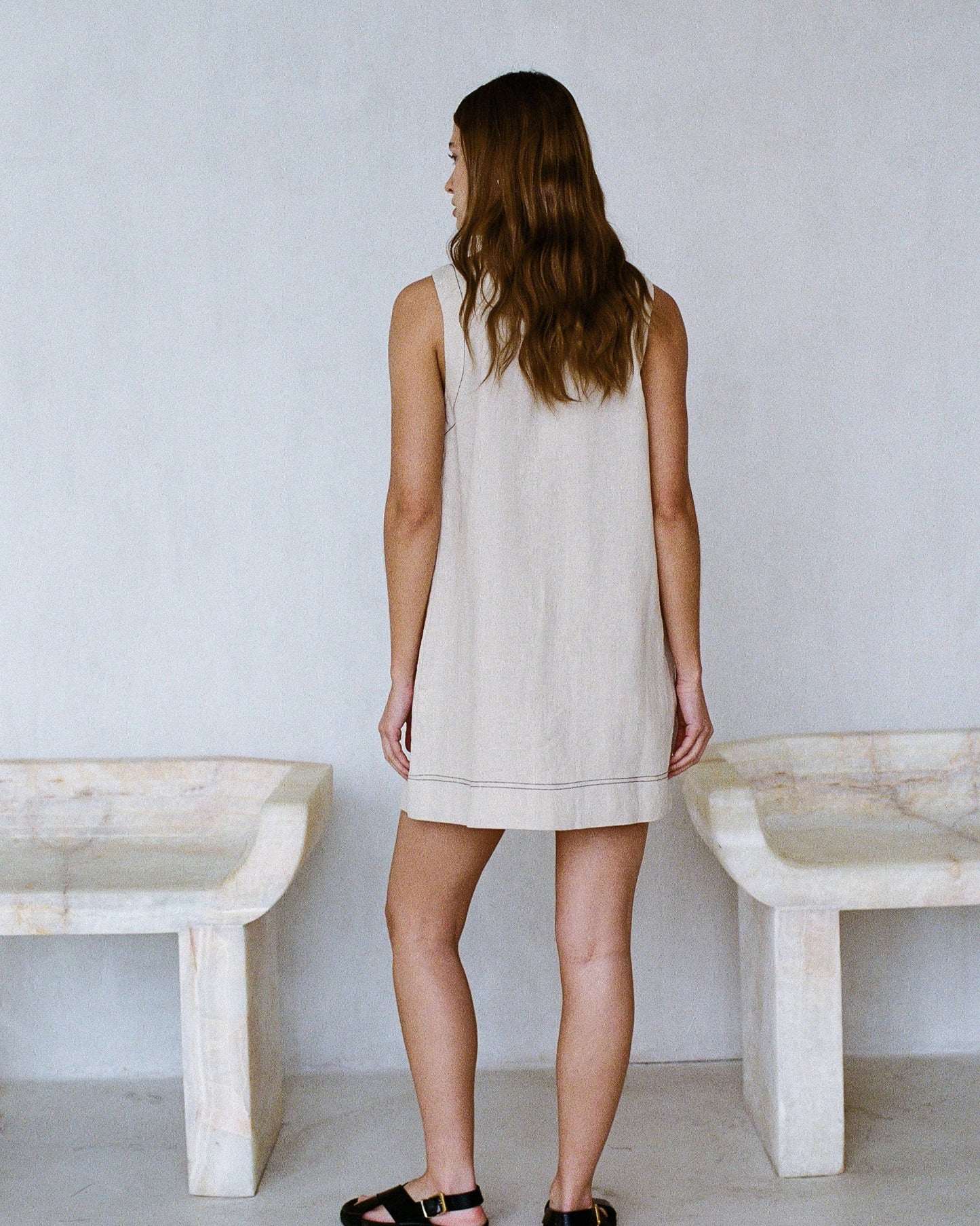 Cream Linen Button Down Mini Dress