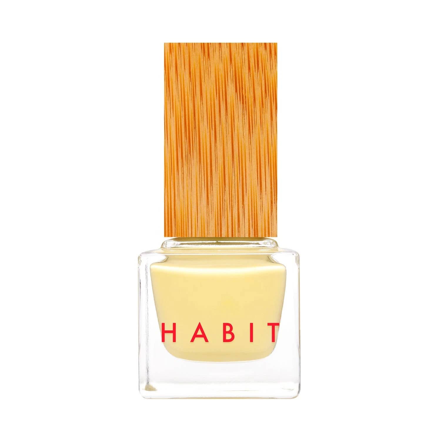 Nail polish bottle with wooden cap on a white background