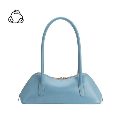 Light blue handbag with a handle on a white background