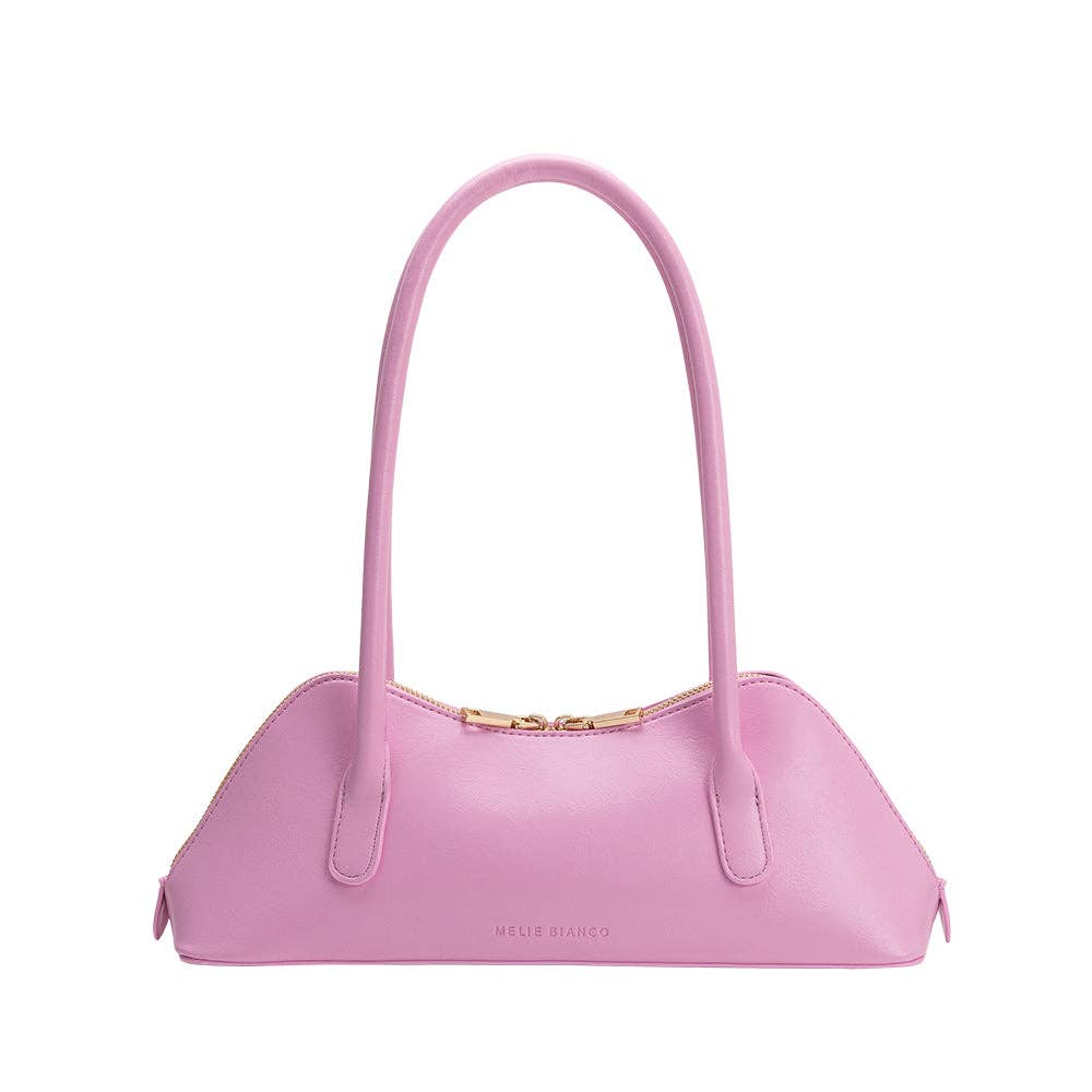 Pink handbag with a gold zipper on a white background Dakota Pink Shoulder Bag Melie Bianco