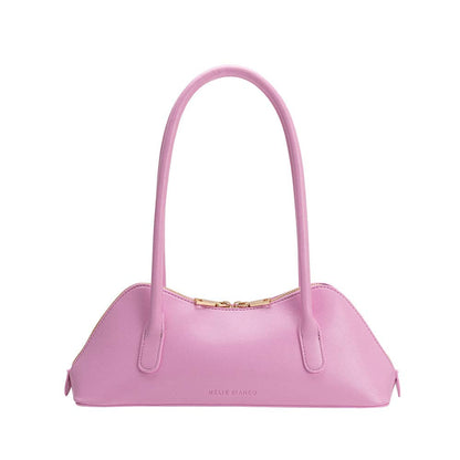 Pink handbag with a gold zipper on a white background Dakota Pink Shoulder Bag Melie Bianco