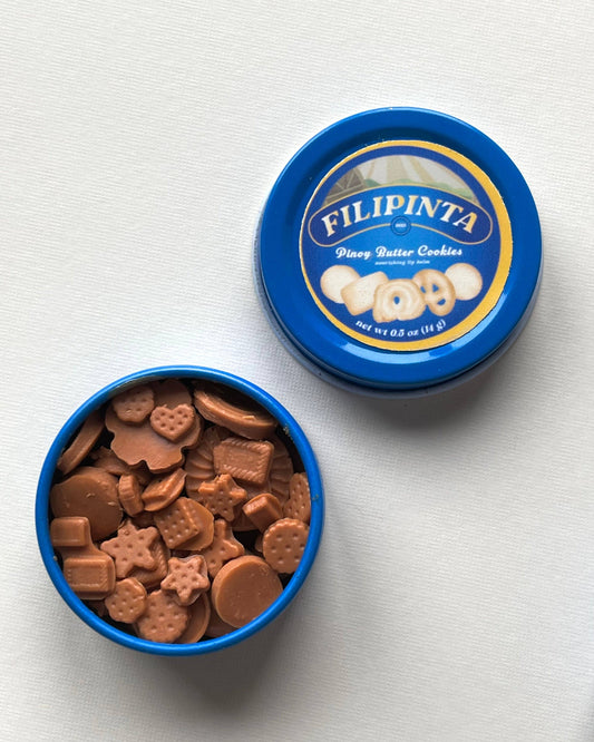 Blue tin of Filipinta cookies on a white background, Danish Butter Cookies inspired Lip Balm