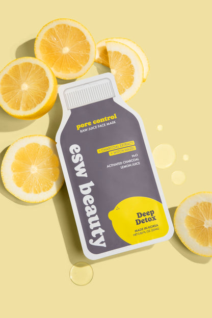 Esw Beauty face mask with lemon slices on a yellow background