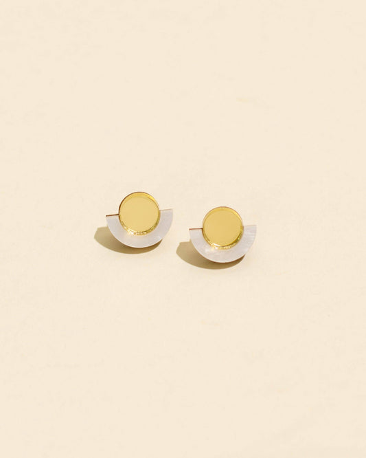 Demi White and Gold Stud Earrings Moonseed