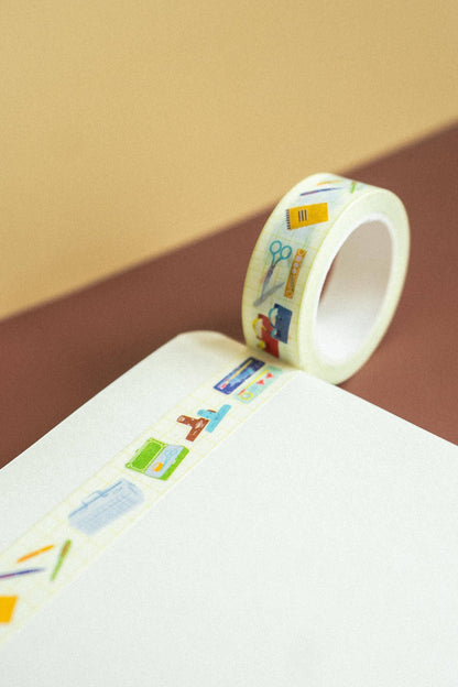 Decorative tape with colorful designs on a plain background