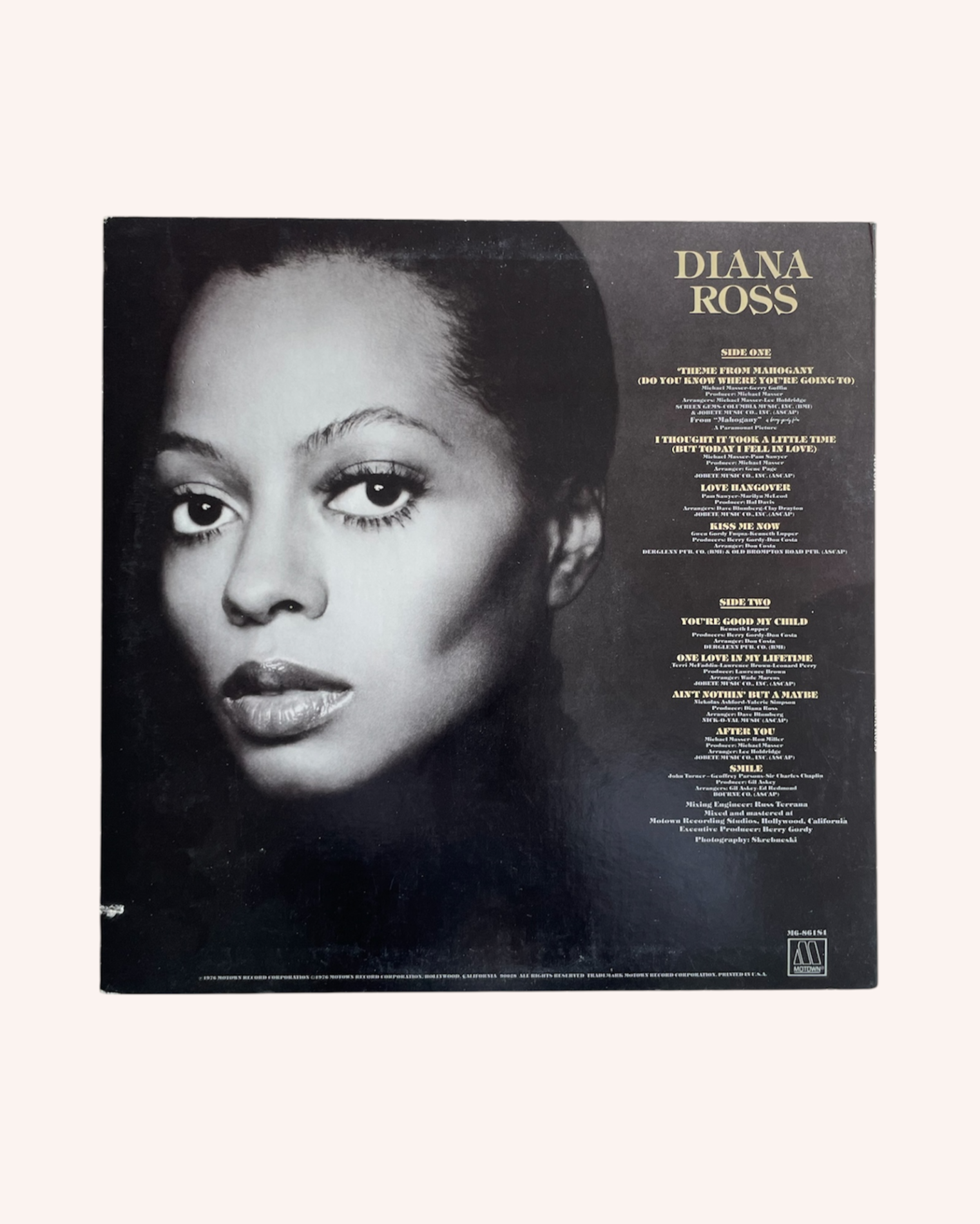 Vinyl record cover with a black and white portrait of a woman, featuring the name 'Diana Ross'. Diana Ross Motown Vinyl Record - Diana Ross