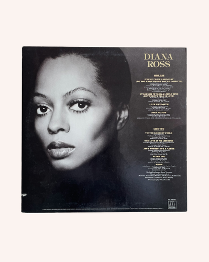 Vinyl record cover with a black and white portrait of a woman, featuring the name 'Diana Ross'. Diana Ross Motown Vinyl Record - Diana Ross
